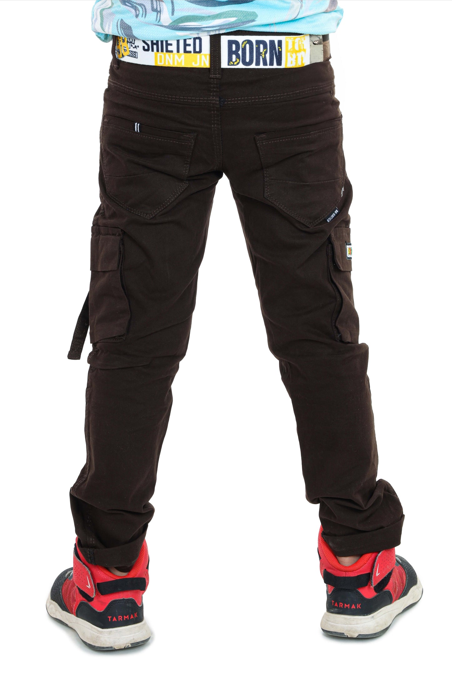 Pariari Boys Black Cotton Pant with side pockets and belt