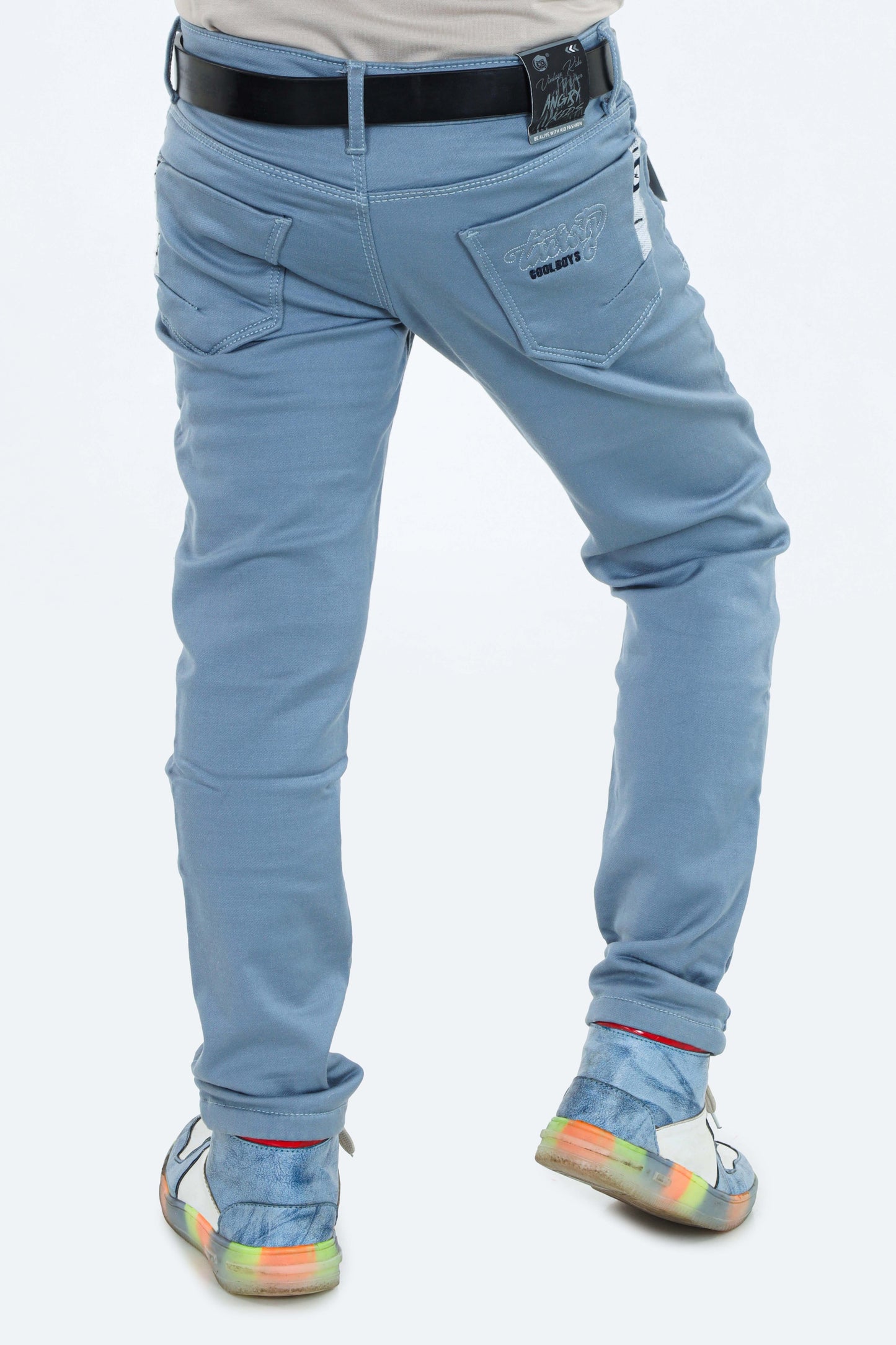Pariari Boys blue chinos with key ring and belt