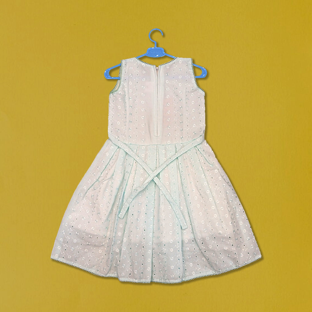 pariari girls Mint Green Sleeveless  Elegant A-Line Party Wear with Bow