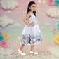 Pariari Girls Grey Polyester Dress with Floral Applique