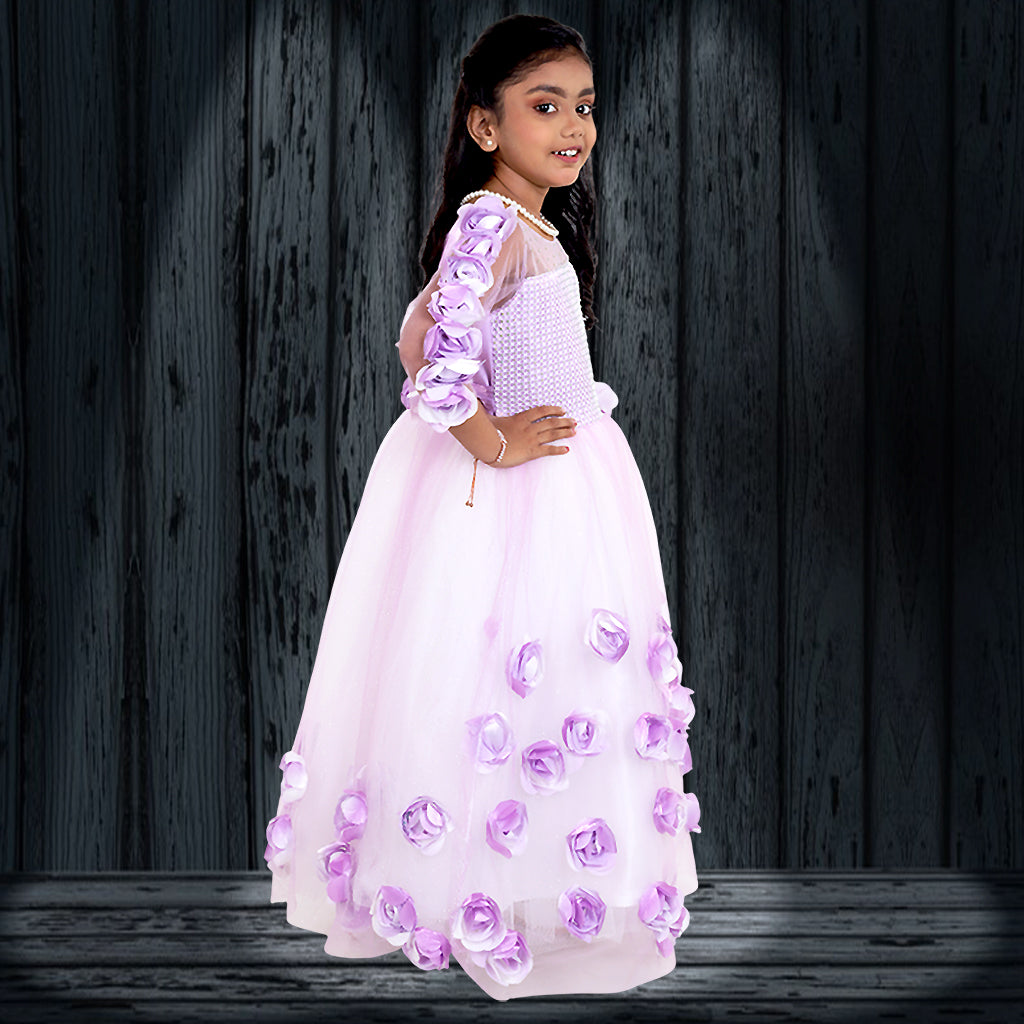 pariari girls polyester floral applique party gown