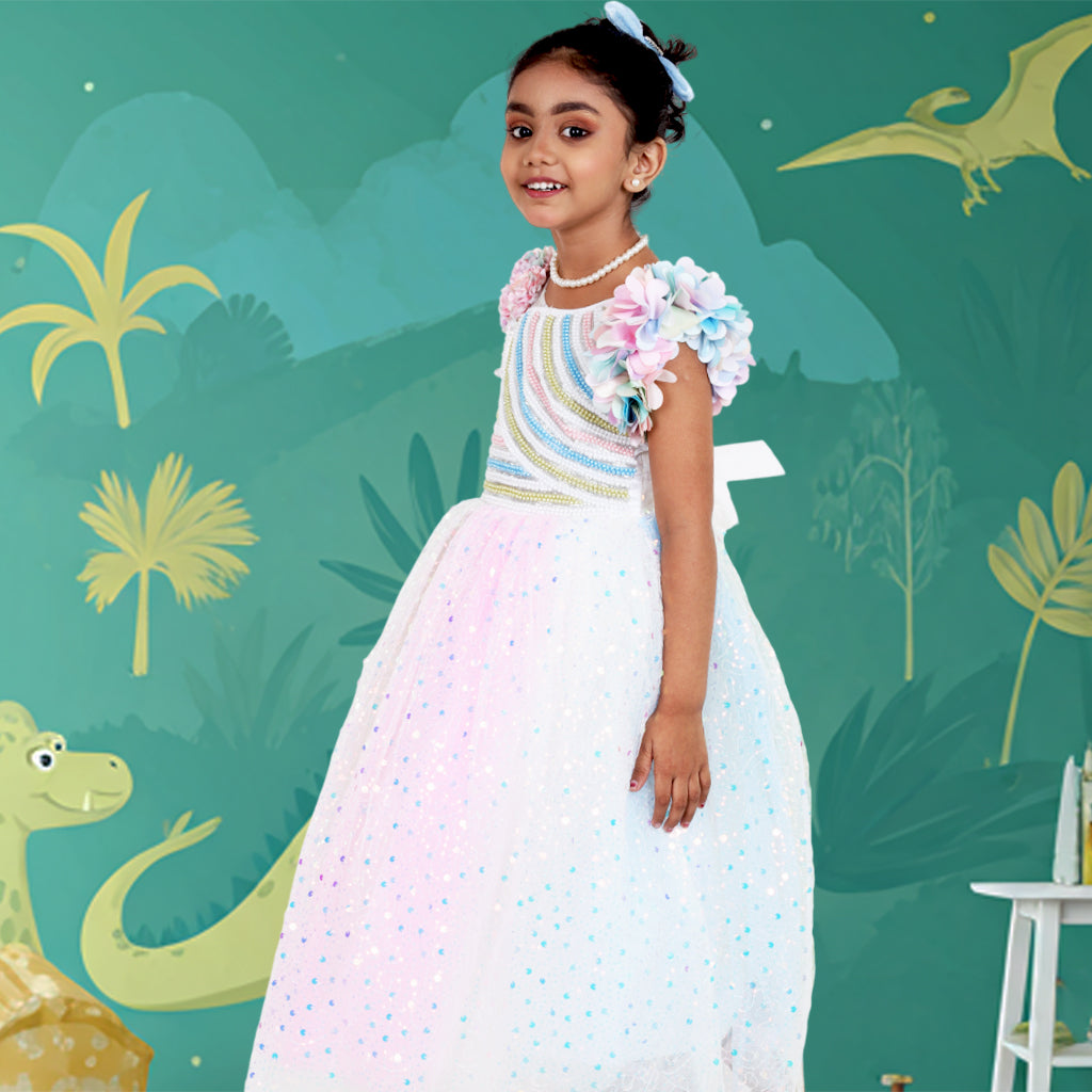 Pariari Girls Multicoloured Party Gown with Shimmer