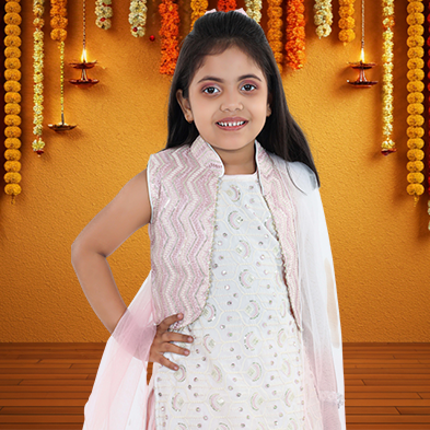 Pariari Girls Partywear set of kurta, Patiala, jacket and dupatta
