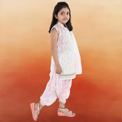 Pariari Girls Partywear set of kurta, Patiala, jacket and dupatta