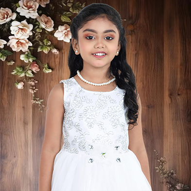 pariari girls white partywear with silver embroidery