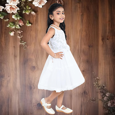 pariari girls white partywear with silver embroidery