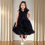 Pariari Black Polyester Sleeveless Floral Applique Party Dress