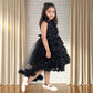 Pariari Black Polyester Sleeveless Floral Applique Party Dress
