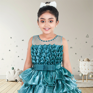 Pariari Girls Teal Blue Flared Party Gown
