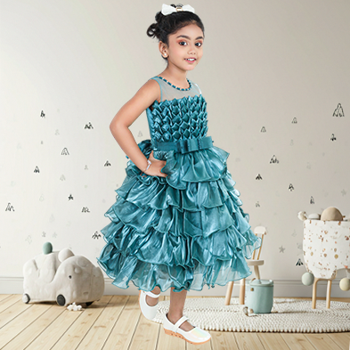 Pariari Girls Teal Blue Flared Party Gown