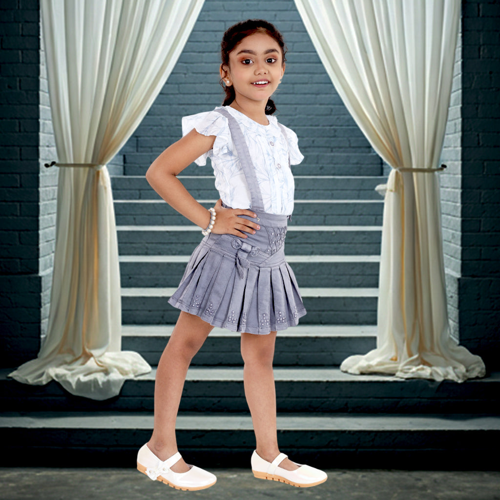 Pariari Girls Knee Length Denim Skirt and Top set