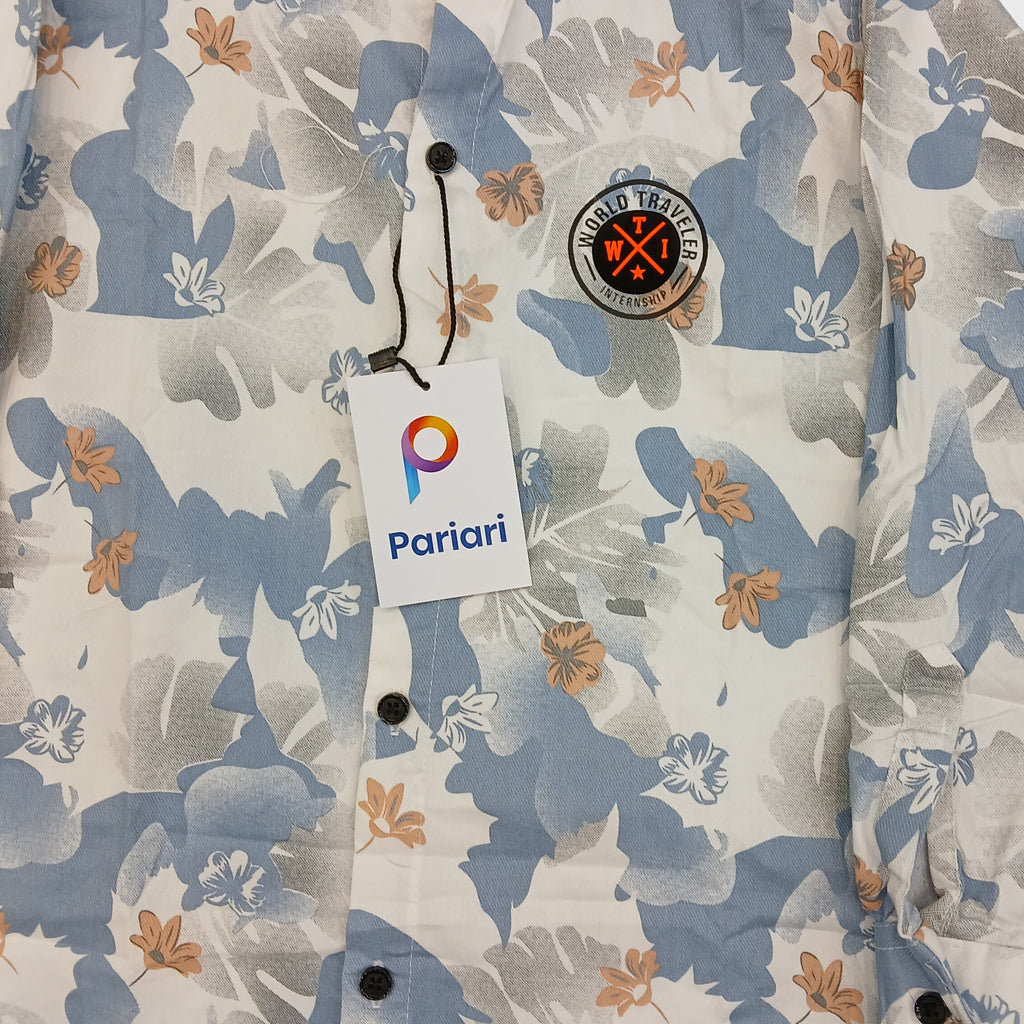 Pariari Boys Blue Floral Camo Full-Sleeve Shirt