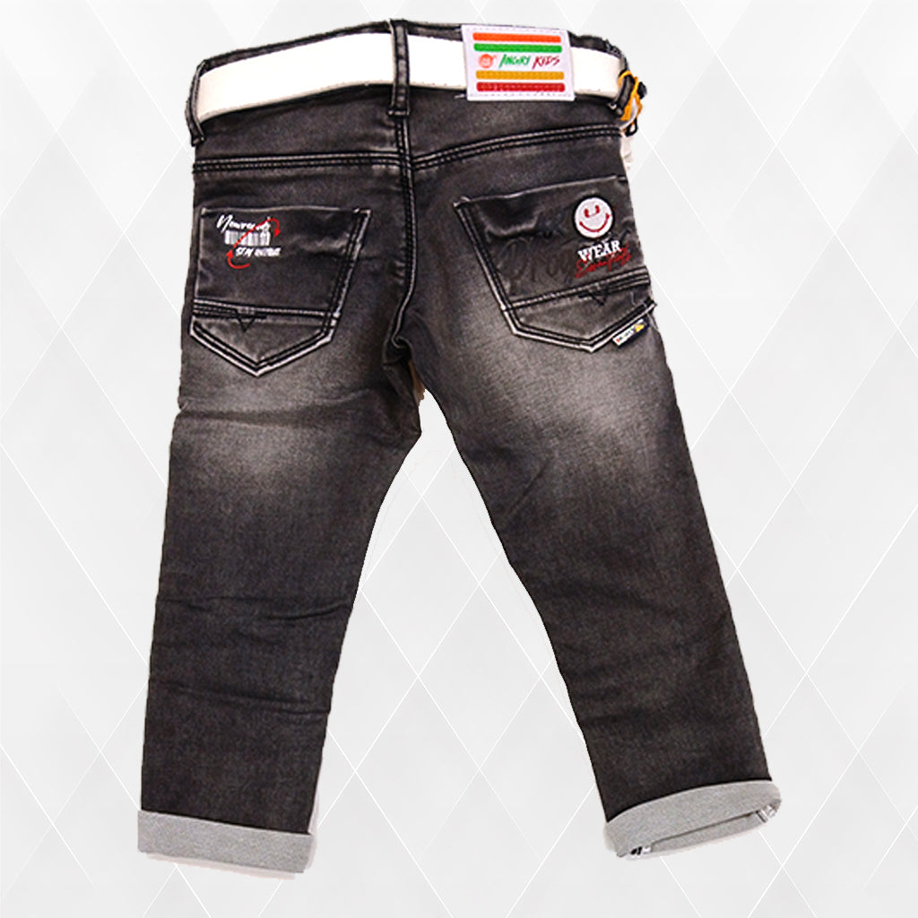 Pariari Boys Trendy Distressed Jeans with Patches, Keychain & Belt