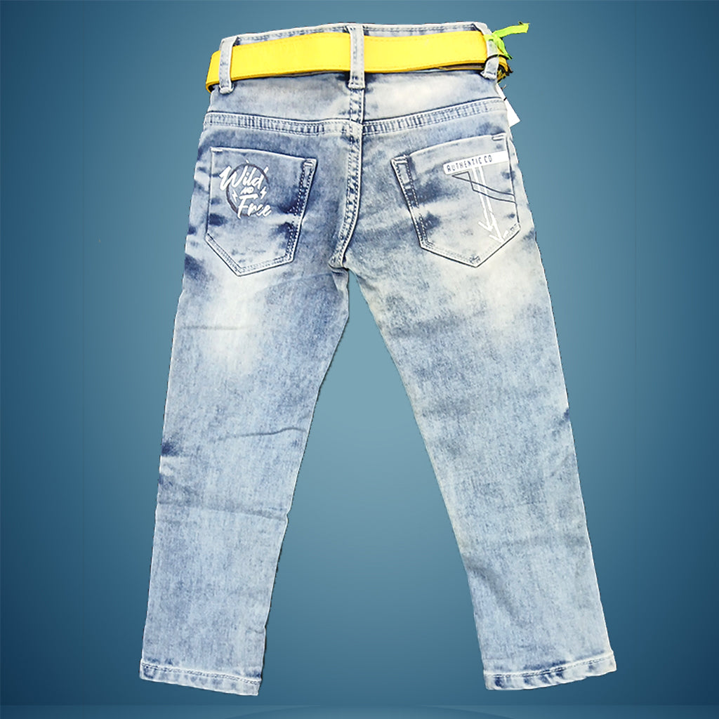 Pariari Boys Distressed Blue Denim Jeans with Yellow Belt