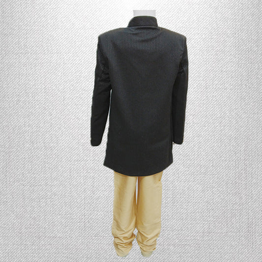 Pariari Boys Black and Gold Indo-Western Sherwani Set