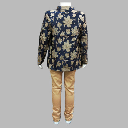 Pariari Boys Royal Blue Floral Embroidered Blazer Suit Set