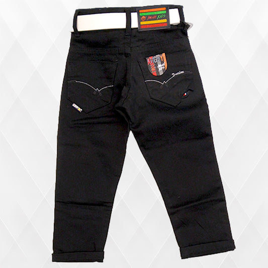 Pariari Boys Stylish Black Slim-Fit Jeans with Belt & Keychain