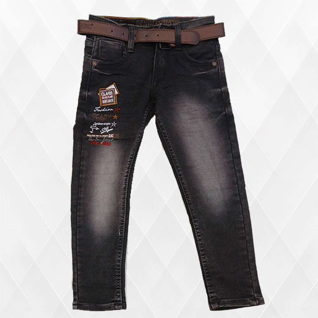 Pariari Boys Stylish Slim-Fit Denim Jeans with Belt & Trendy Patches