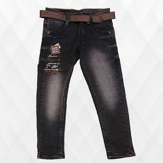 Pariari Boys Stylish Slim-Fit Denim Jeans with Belt & Trendy Patches