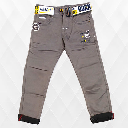 Pariari Boys Dark Khaki Slim-Fit Jeans with Stylish Belt