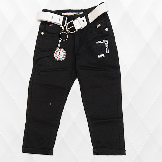 Pariari Boys Stylish Black Slim-Fit Jeans with Belt & Keychain