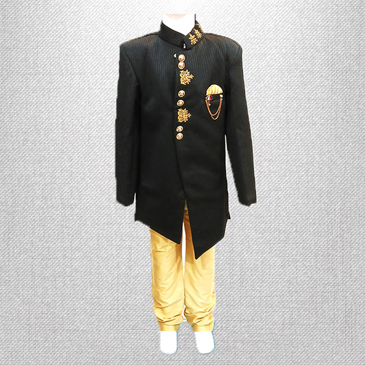 Pariari Boys Black and Gold Indo-Western Sherwani Set