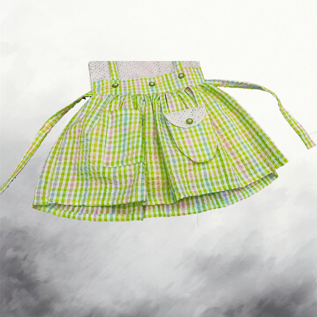 Pariari Girls Green and White Gingham Suspender Dress for Girls