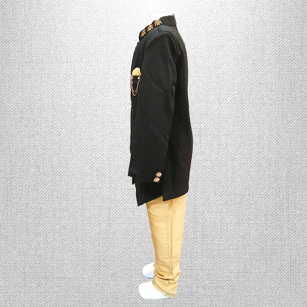 Pariari Boys Black and Gold Indo-Western Sherwani Set
