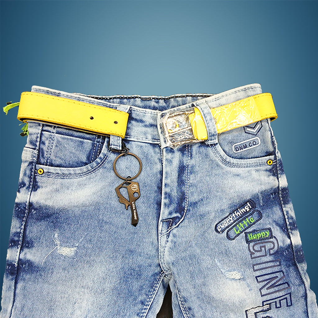 Pariari Boys Distressed Blue Denim Jeans with Yellow Belt
