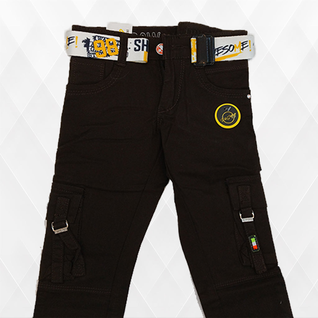 Pariari Boys Brown Cargo Jeans with Belt