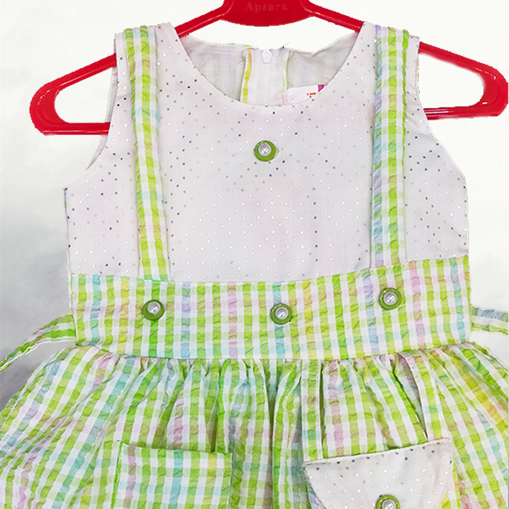 Pariari Girls Green and White Gingham Suspender Dress for Girls