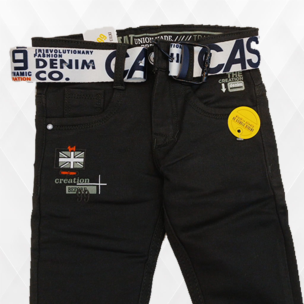 Pariari Boys Trendy Black Slim-Fit Jeans with Stylish Belt
