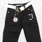 Pariari Boys Stylish Black Slim-Fit Jeans with Belt & Keychain