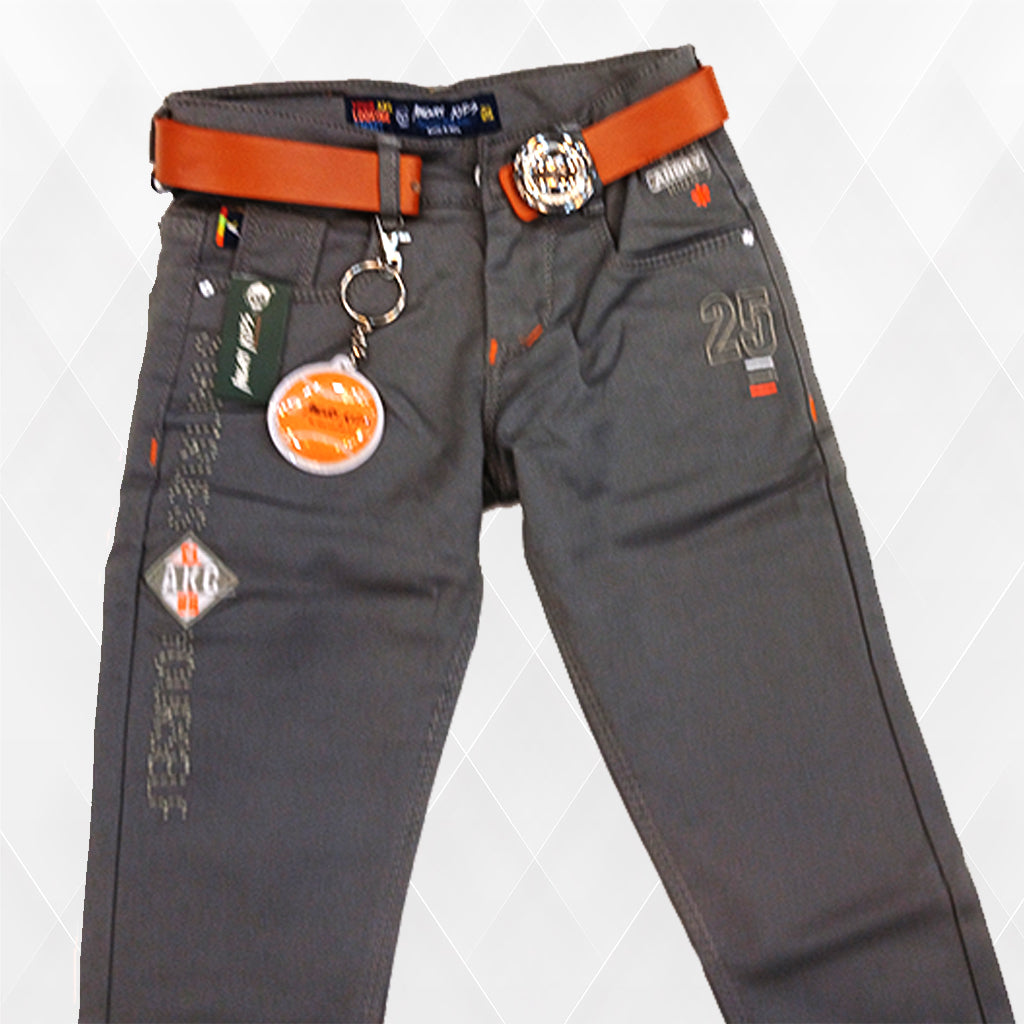 Pariari  Boys Grey Designer Jeans with Brown Belt