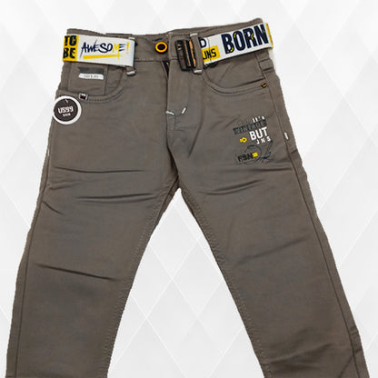 Pariari Boys Dark Khaki Slim-Fit Jeans with Stylish Belt