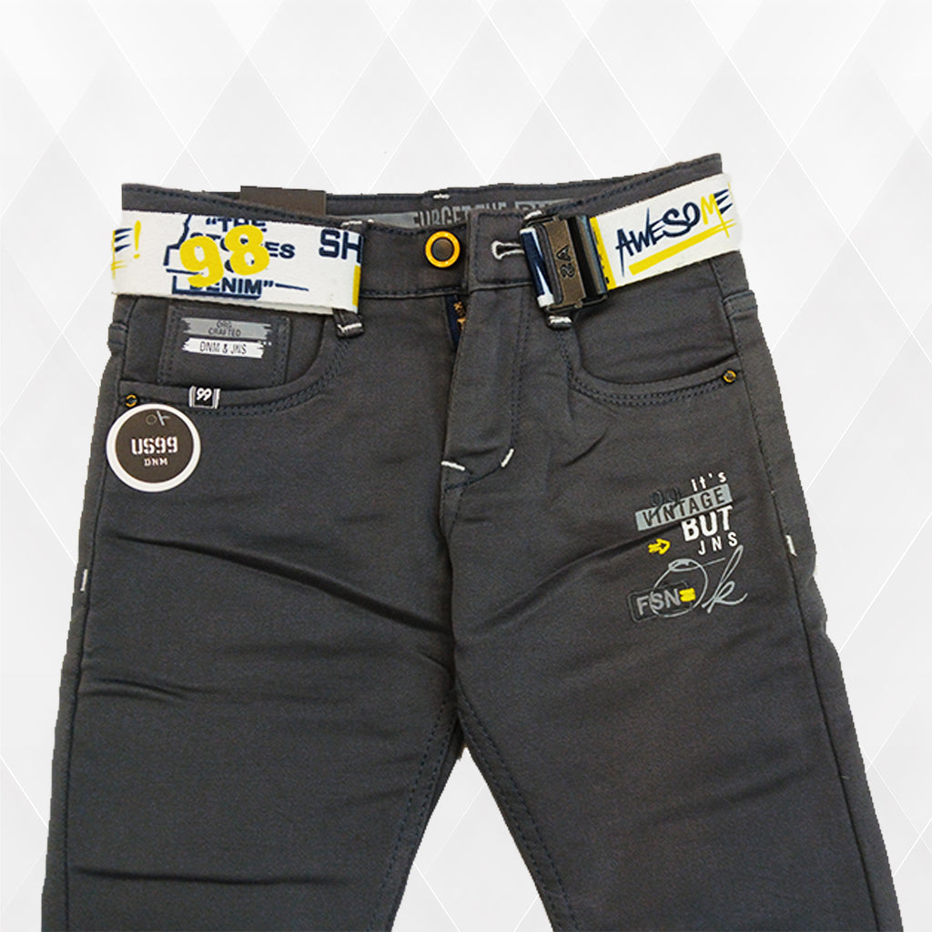 Pariari Stylish Boys Grey Slim-Fit Jeans with Trendy Belt